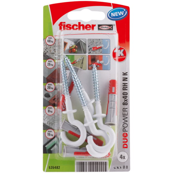 Fischer 535482 skrueanker og vægudtag 4 stk Skruekrog og vægstiksæt 40 mm
