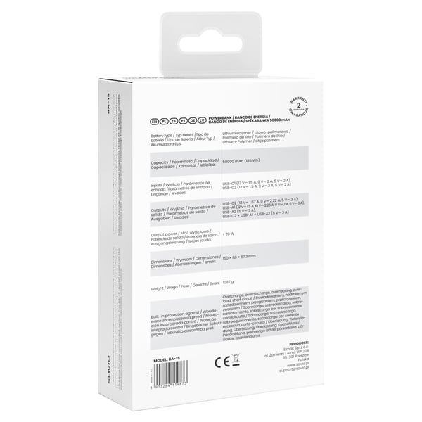 Savio BA-15 powerbank Lithium polymer (LiPo) 50000 mAh Hvid