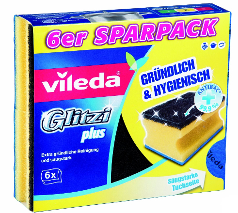 Vileda Glitzi Plus w/ Antibac 6 Multipack Svart, Blå, Gul 6 styck