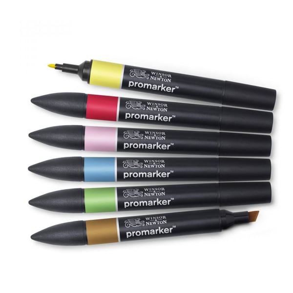 Miniatyrbild 6 av 6: Winsor & Newton 884955070376 märkpennor 6 styck Diverse Blå, Brun, Grön, Rosa, Röd, Gul