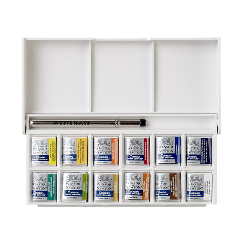 Miniatyrbillede 6 af 8: Winsor & Newton 390640 vandbaseret maling Blå, Grøn, Rød, Hvid, Gul Palette 12 stk
