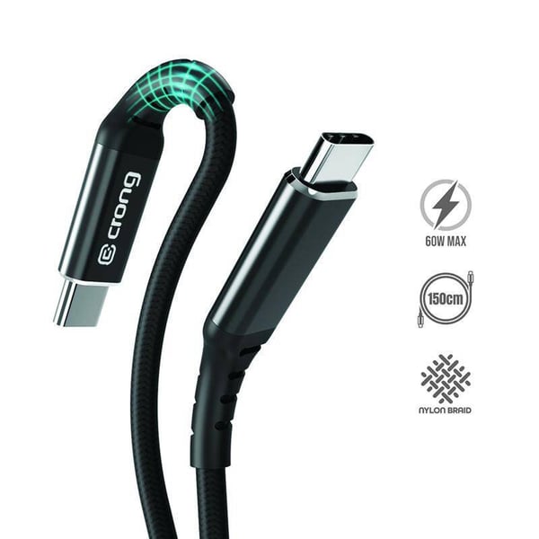 Crong Armor Link USB-kabel 1,5 m USB C 60 W Sort