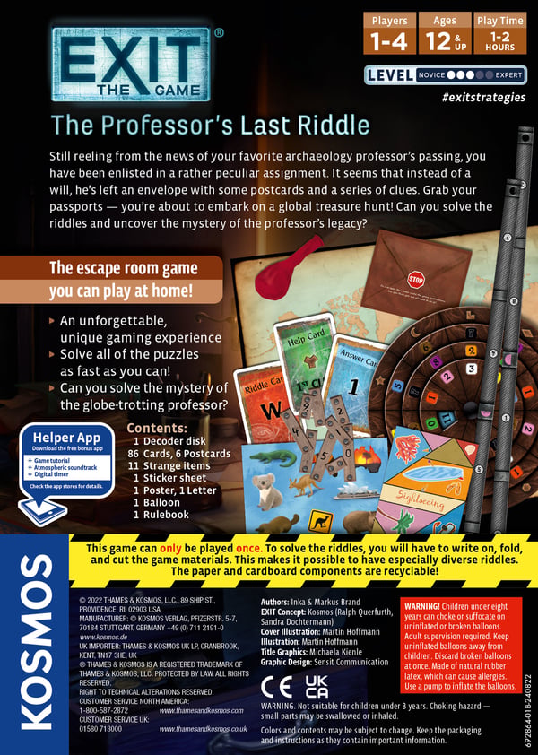 Pikkukuva 2 / 5: Thames & Kosmos EXIT: The Game - The Professor's Last Riddle Lautapeli Salapoliisi