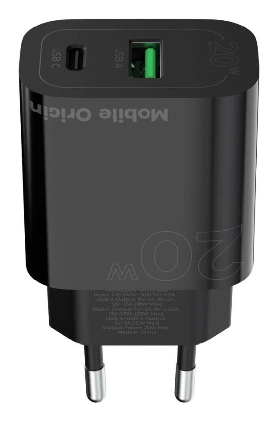 Mobile Origin FRL-PD20W-MO12-BLK oplader til mobil enhed Universel Sort Vekselstrøm Hurtig opladning Indendørs