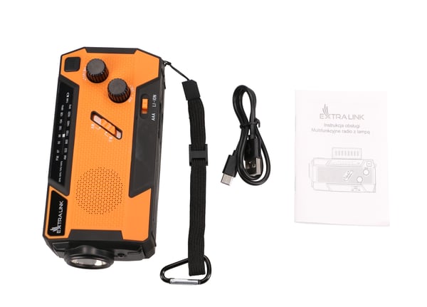 Miniatyrbillede 41 af 46: Extralink RADIO AWARYJNE SOLARNE Z KORBKA DYNAMO POWERBANK 4000MAH Z LATARKA SOS SR-4000 Bærbar Analog Sort, Orange
