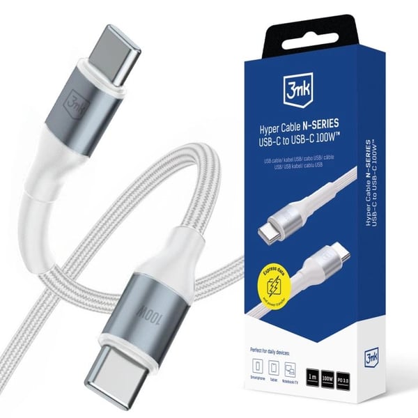 Miniatyrbillede 1 af 10: Kabel 3MK Hyper Cable N-SERIES USB-C til USB-C 1m 20V/5A 100W hvid