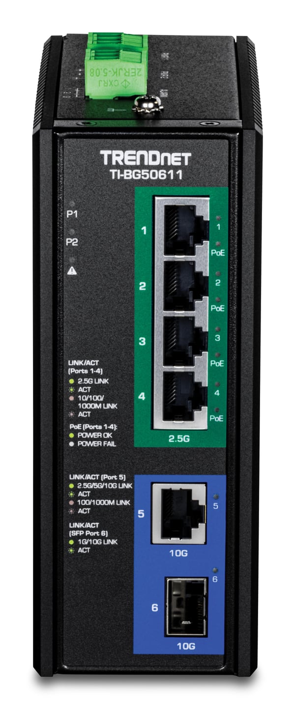 Trendnet 6-Port Industrial 2.5G PoE++ Ohanterad 2.5G Ethernet (100/1000/2500) Strömförsörjning via Ethernet (PoE) stöd Svart