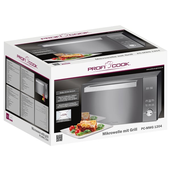 Miniatyrbillede 4 af 5: ProfiCook PC-MWG 1204 Spejl, Rustfrit stål Grill mikroovn Bordplade 23 L 800 W