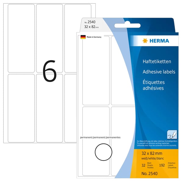 HERMA 2540 självhäftande etiketter Rundad rektangel Vit 192 styck HERMA 2540 självhäftande etiketter Rundad rektangel Vit 192 styck