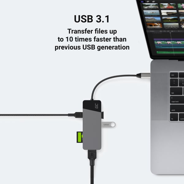 Miniatyrbild 6 av 9: Green Cell HUBGC01 gränssnittshubbar USB Type-C 5000 Mbit/s Silver
