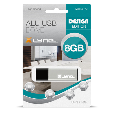 xlyne ALU USB-sticka 8 GB USB Type-A 2.0 Svart, Silver
