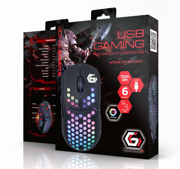 Gembird MUSG-RAGNAR-RX400 hiiri Pelaaminen Molempikätinen USB A-tyyppi 10000 DPI