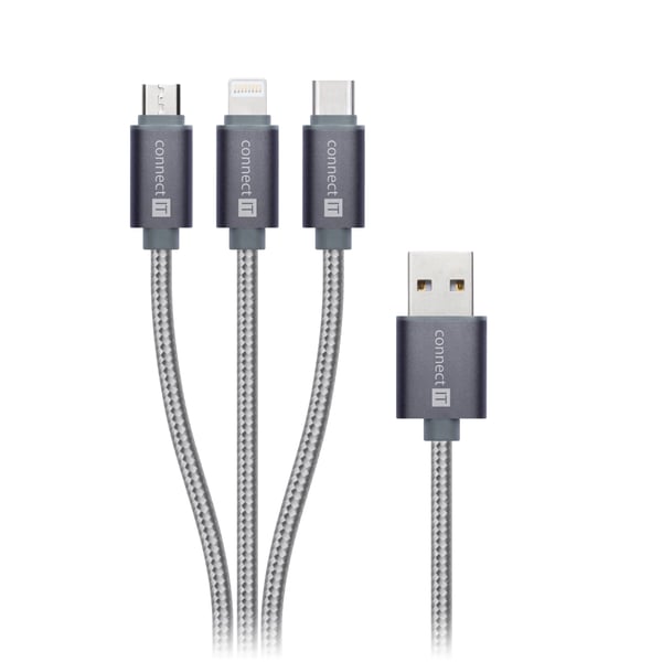 Connect IT CI-1229 USB-kablar USB 3.2 Gen 1 (3.1 Gen 1) 1,2 m USB A USB C/Micro-USB B/Lightning Silver