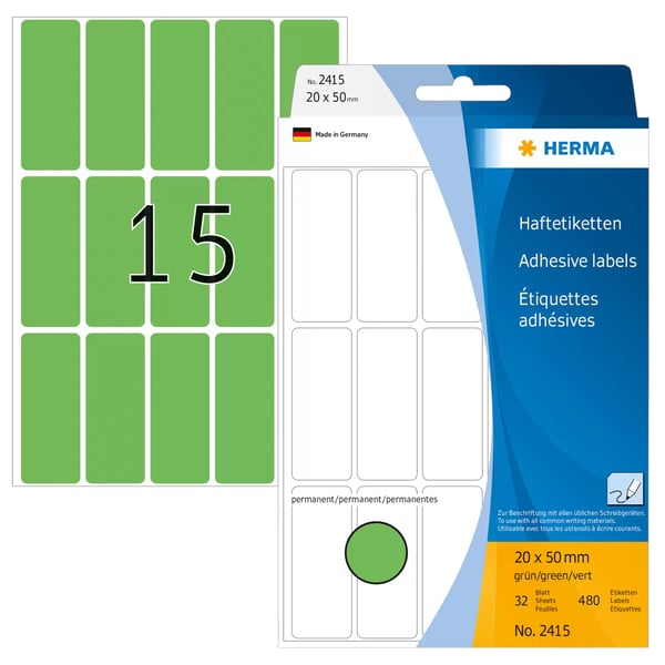 Pikkukuva 1 / 3: HERMA 2415 liimaetiketti Pyöristetty suorakulmio Vihreä 480 kpl