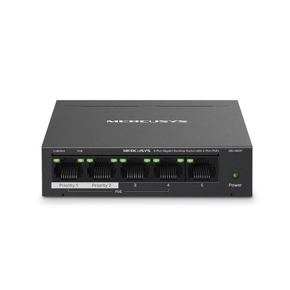 Mercusys MS105GP verkkokytkin Gigabit Ethernet (10/100/1000) Power over Ethernet -tuki Musta