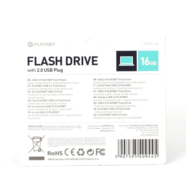 Platinet PMFE16B USB-sticka 16 GB USB Type-A 2.0 Svart