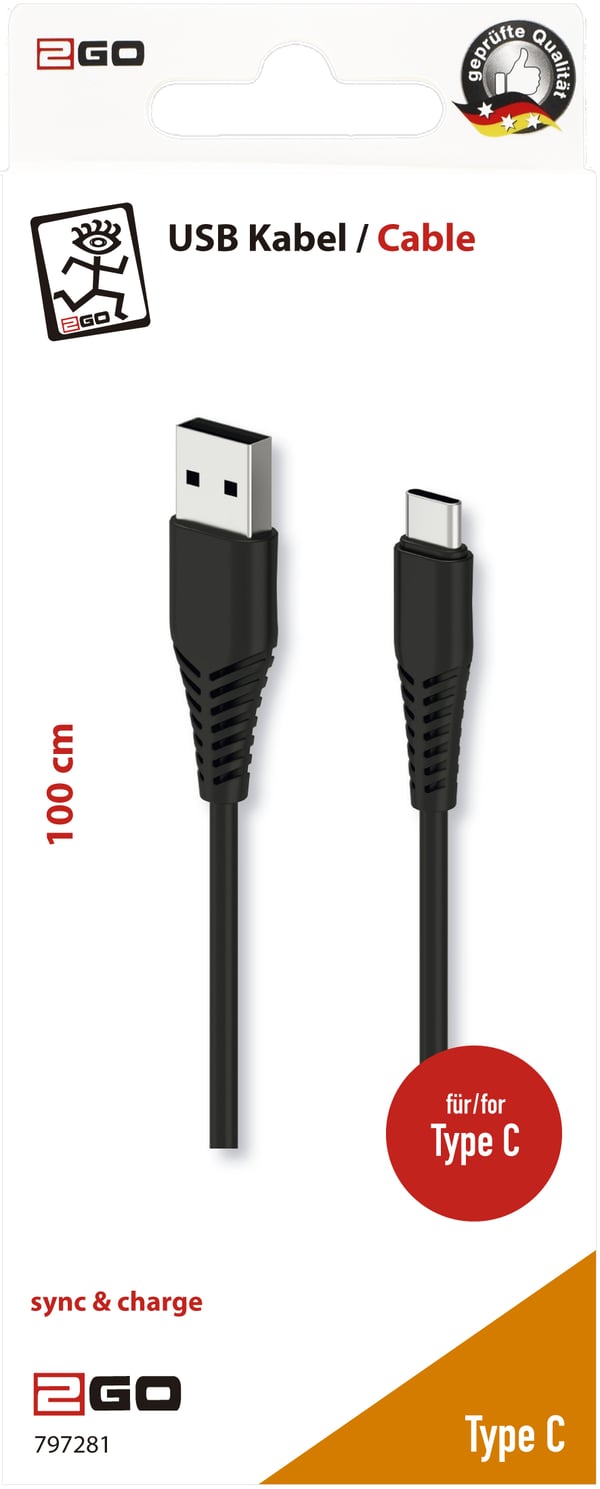2GO 797281 USB-kabel 1 m USB B USB C Sort