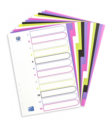 Oxford Ordnerregister myColour DIN A4 Vollformat blanko farbsortiert opdeler Polypropylen (PP) Forskellige farver 12 stk