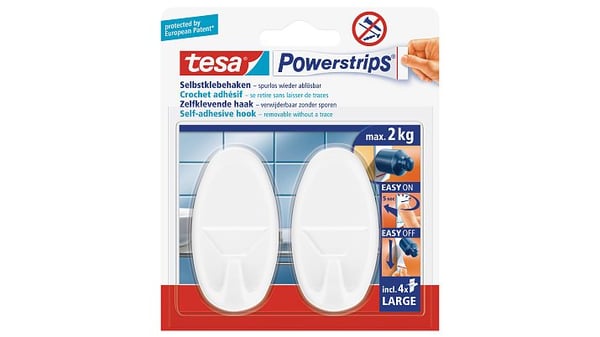 Miniatyrbillede 7 af 15: TESA Powerstrips Indendørs Universal krog Hvid 2 stk