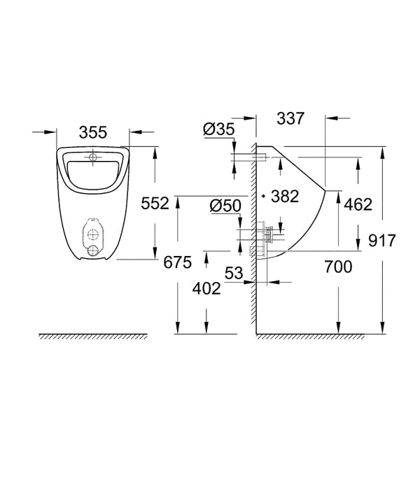 Miniatyrbillede 2 af 2: GROHE Bau Ceramic urinal