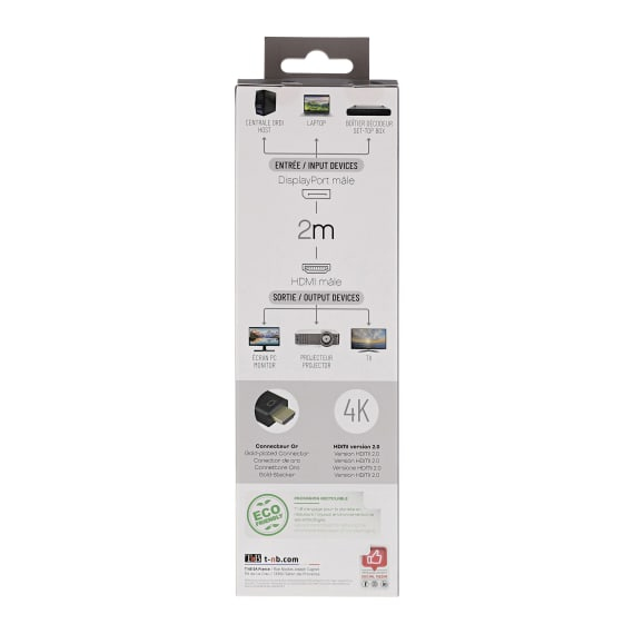 T'nB HDMIDP2 videokaapeli-adapteri 2 m DisplayPort HDMI-tyyppi A (vakio) Musta