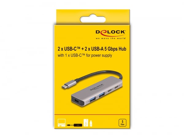 Miniatyrbillede 2 af 3: DeLOCK 64239 interface hub USB 3.2 Gen 1 (3.1 Gen 1) Type-C 5000 Mbit/s Grå