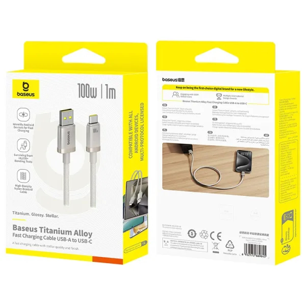 Miniatyrbillede 2 af 5: Baseus P10378102G21-00 USB-kabel USB 2.0 1 m USB C USB A 0,48 Gbit/sek. 100 W Grå