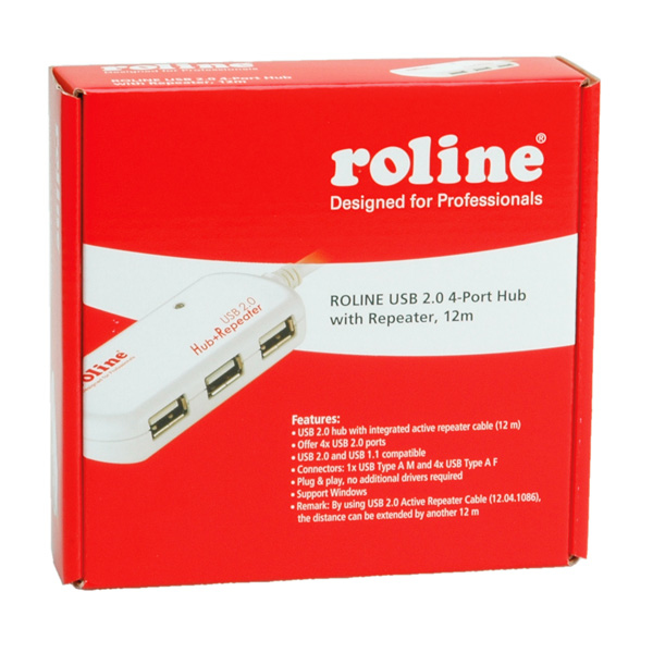 Miniatyrbild 3 av 4: ROLINE USB 2.0 Hub, 4 Ports, with Repeater 12 m Vit
