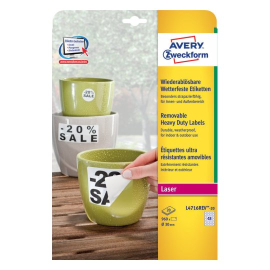 Avery L4716REV-20 självhäftande etiketter Circel Lösa Vit 960 styck Avery L4716REV-20 självhäftande etiketter Circel Lösa Vit 960 styck