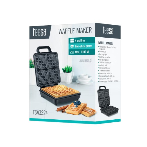 Miniatyrbillede 3 af 4: Teesa TSA3224 vaffeljern 4 vaffel/vafler 1100 W Sort, Rustfrit stål
