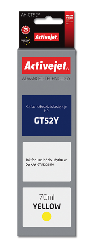 Miniatyrbillede 1 af 2: Activejet AH-GT52Y blæk (erstatning HP GT52Y M0H56AE; Supreme; 70 ml; gul)
