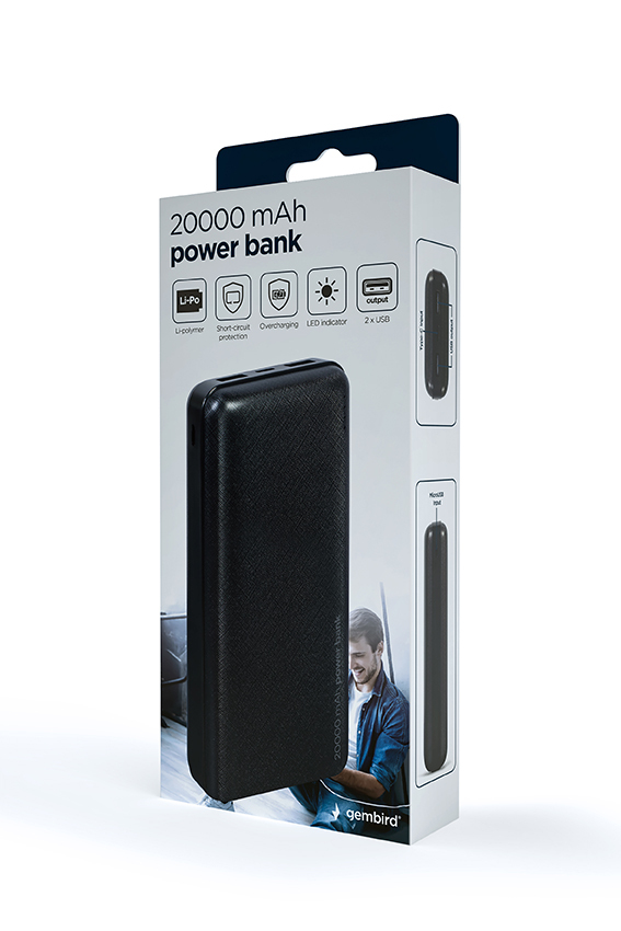 Gembird PB20-02 basstationer Litium Polymer (LiPo) 20000 mAh Svart