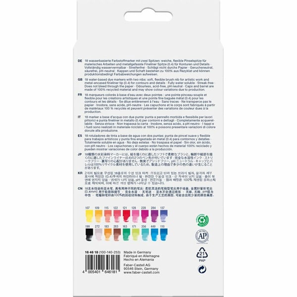 Faber-Castell Goldfaber Aqua Dual kuitukärkikynä Hienojakoinen Musta, Sininen, Vihreä, Harmaa, Magenta, Vaaleanpunainen, Keltainen 1 kpl