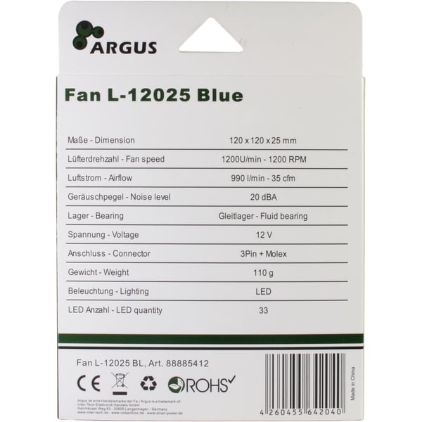 Miniatyrbild 2 av 6: Inter-Tech L-12025 Datorväska Fan 12 cm Svart, Blå