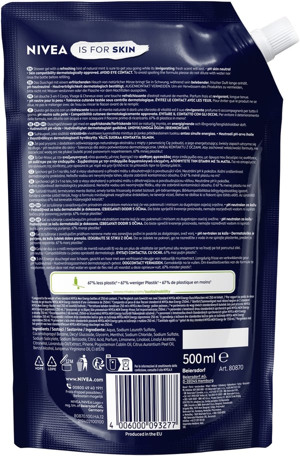 NIVEA MEN Energy 500 ml Duschgel Män Kropp, ansikte och hår