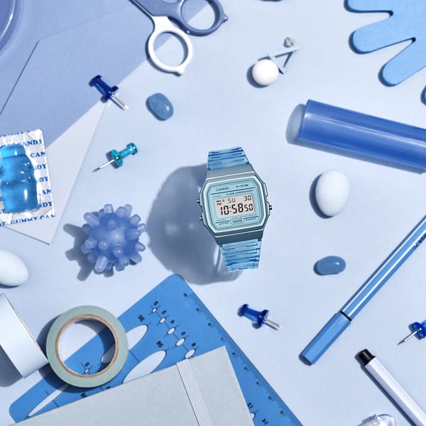 Pikkukuva 3 / 5: Casio F-91WS-2 Rannekorukello Kvartsi Sininen, Läpinäkyvä