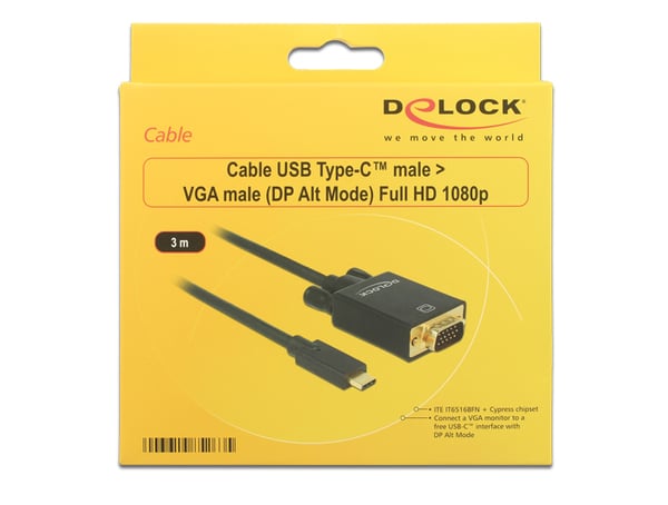 DeLOCK 85263 videokabeladapter 3 m USB Type-C VGA (D-Sub) Svart