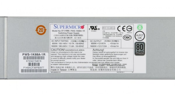 Supermicro PWS-1K68A-1R enhed til strømforsyning 800 W 1U Sølv