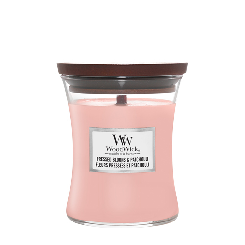 WoodWick Pressed Blooms & Patchouli Medium Jar stearinljus Rund Rosa 1 styck