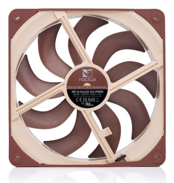 Miniatyrbillede 10 af 10: Noctua NF-A14X25 G2 PWM Computerkølesystem Computerkabinet Ventilator 14 cm Beige 1 stk