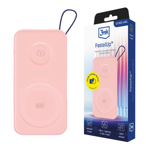 3MK PastelUp 10000 mAh Trådløs opladning Lyserød