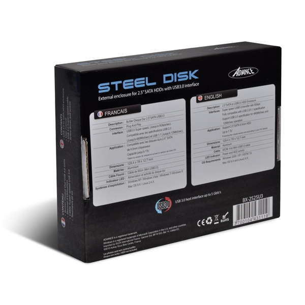 ADVANCE BX-2525U3 Hölje för lagringsenheter HDD-hölje Svart 2.5"