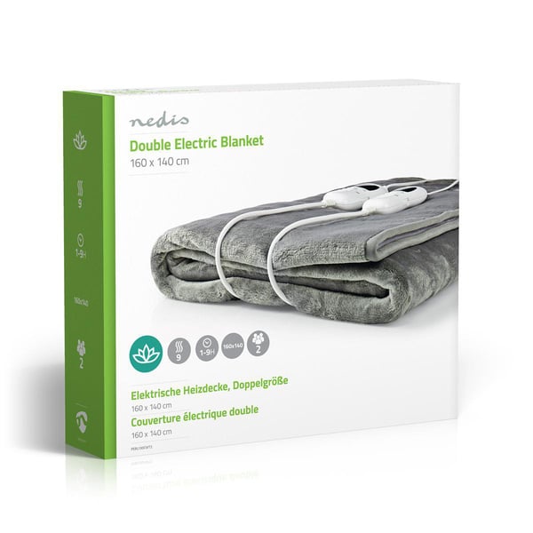 Nedis PEBL130CWT2 elektrisk tæppe 120 W Grå, Hvid Fleece, Polyester
