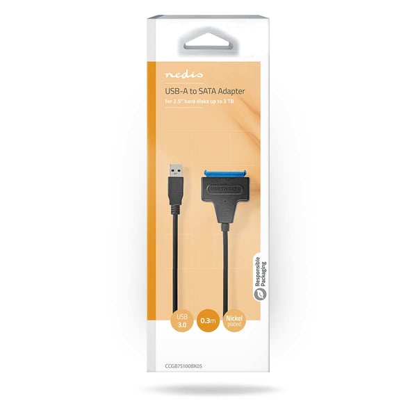 Nedis CCGB75100BK05 kabelomvandlare (hane/hona) USB-A SATA 22-Pin Svart