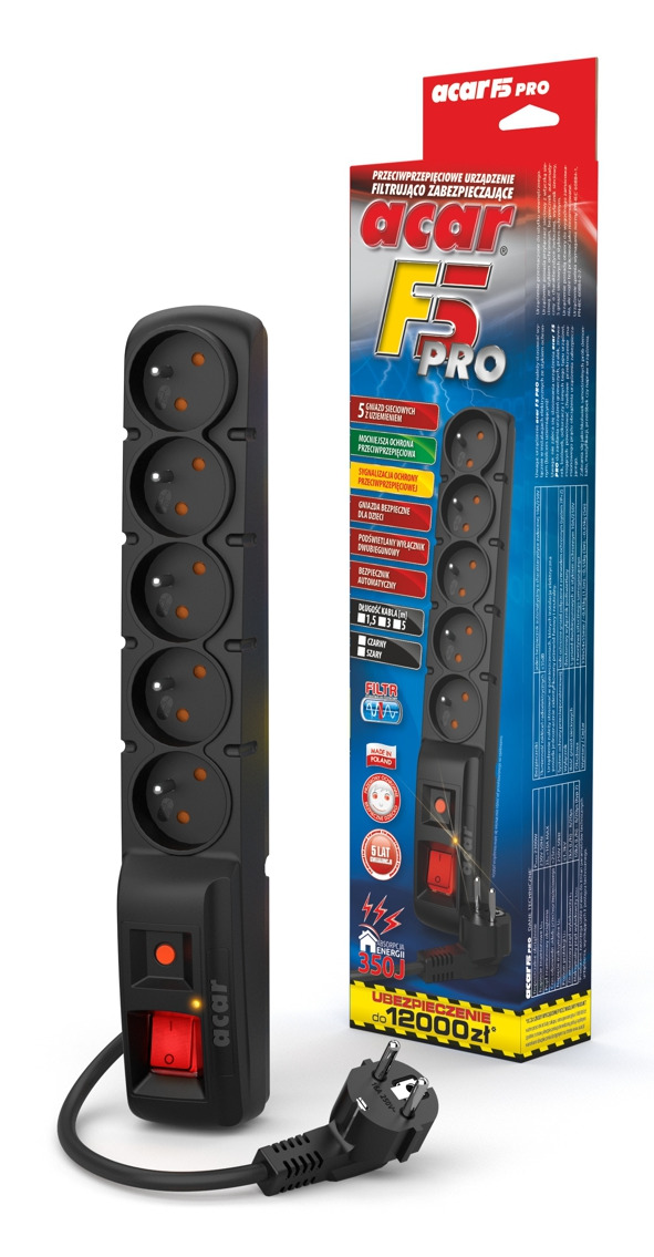 Miniatyrbillede 2 af 2: ACAR F5 PRO EMI/RFI Sort 5 AC stikkontakt(er) 230 V 5 m
