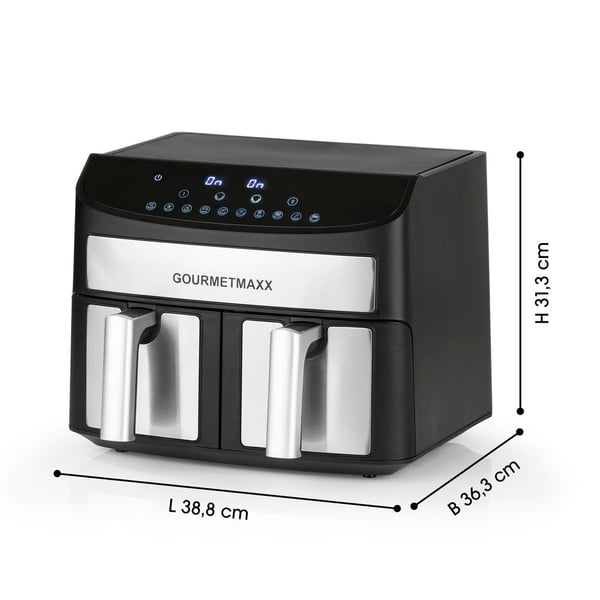 Gourmetmaxx 11339 frituregryde Dobbelt 7 L Enkeltstående 2400 W Varmluftsteger Sort, Metallic