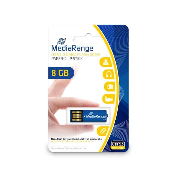 MediaRange MR975 USB-muisti 8 GB USB A-tyyppi 2.0 Sininen