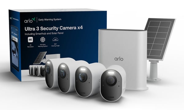 Miniatyrbillede 1 af 2: Arlo Ultra 3 Security Camera 4-cam kit + Solar Panel IP-sikkerhedskamera Udendørs 3840 x 2160 pixel Loft/væg