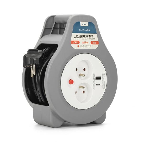 Miniatyrbillede 1 af 6: Montis Przedłużacz domowy zwijany z USB 10m MT188 2 AC stikkontakt(er)