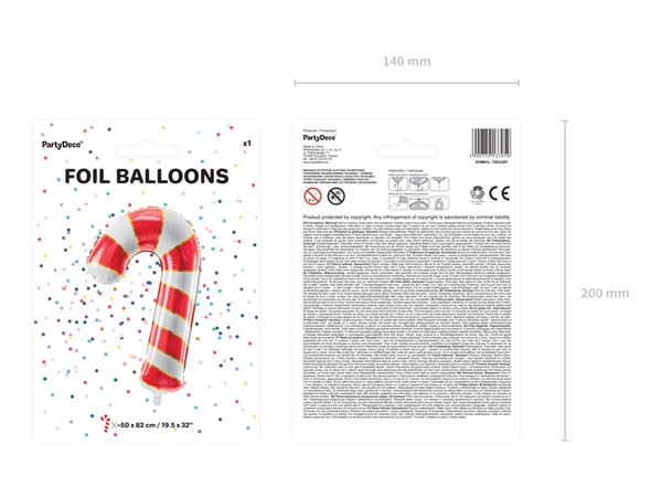 PartyDeco Folieballong Polkagris, 50x82cm, röd one size